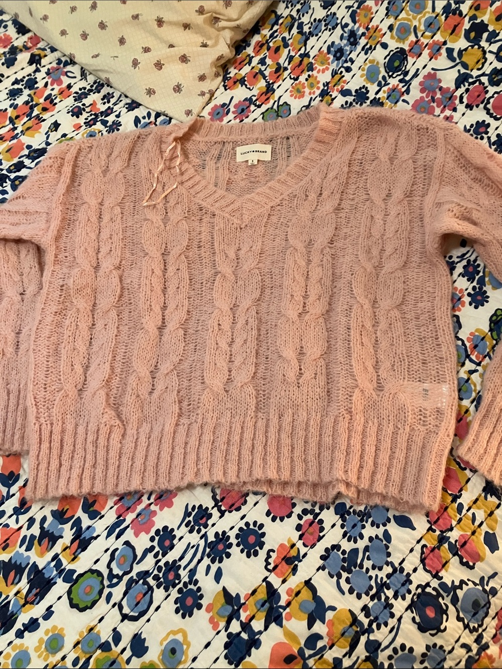 Lucky Brand Blush Pink Lightweight Super Soft V-Neck Sweater